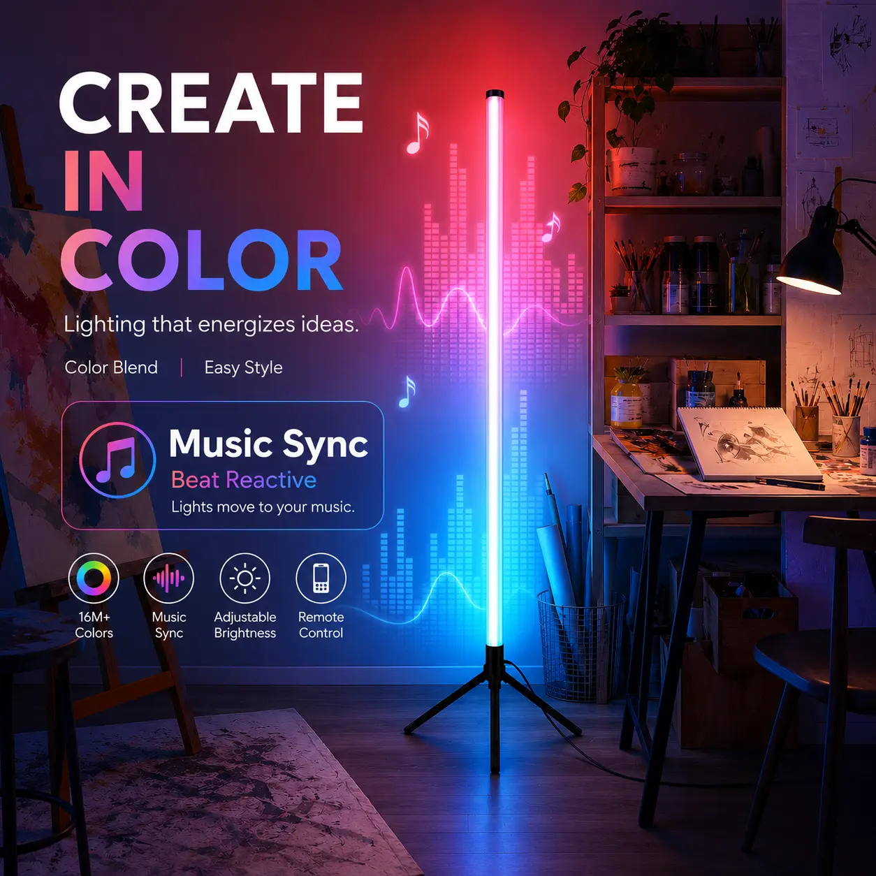 1PC/2PCS RGBIC Triangle Corner Floor Lamp, Gradient Color LED Ambient Lighting with Music Sync, App & Remote Control, Dimmable Brightness and Timer for Bedroom, Media Room & Gaming Setup
