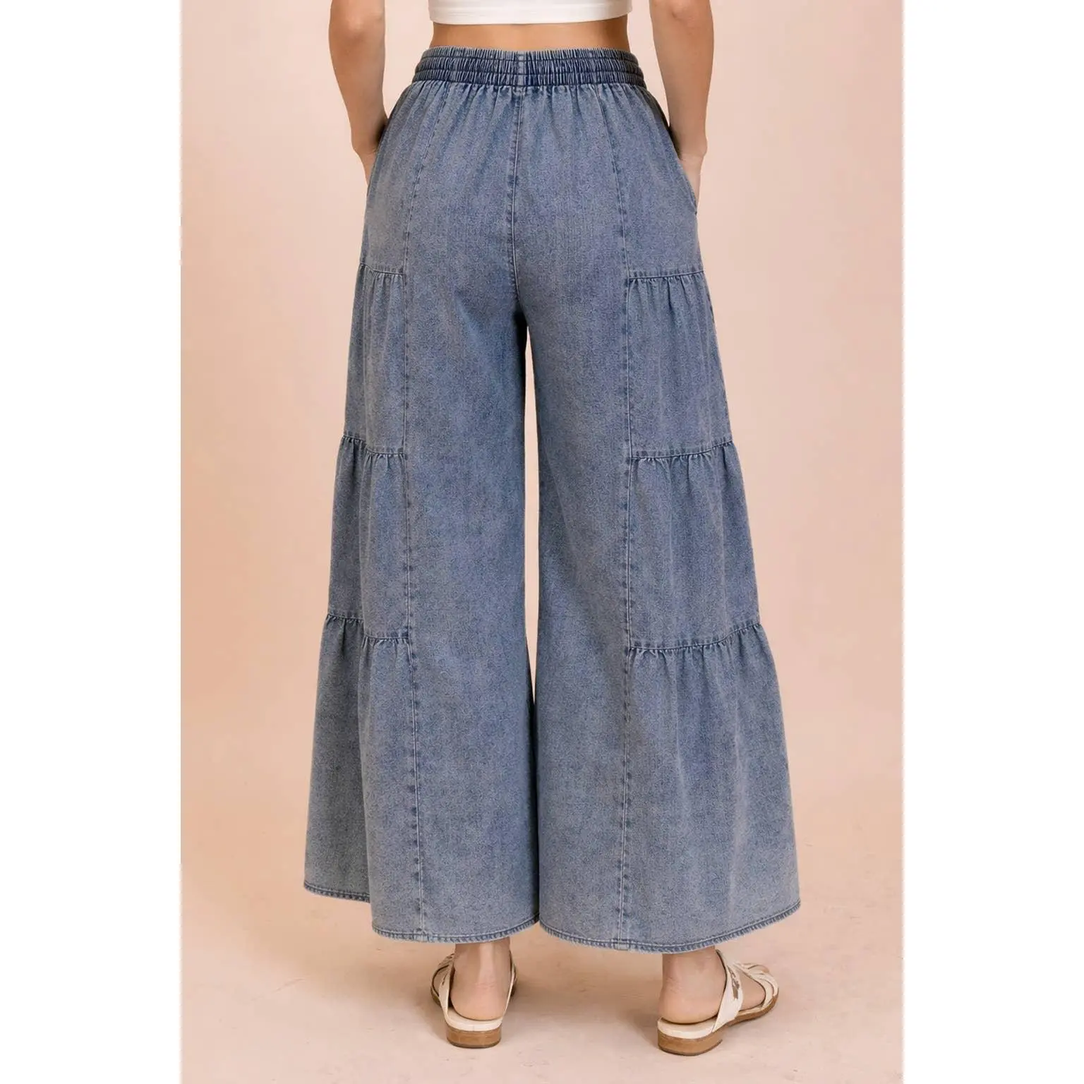 Tiered Layers Mineral Washed Chambray Pants