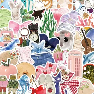 Watercolor Animal Pattern Sticker, 50pcs/set Cute Cartoon Sticker, Decorative Sticker for Phone Case, Computer, Guitar, Bag, Water Cup, Scrapbook, Ornaments