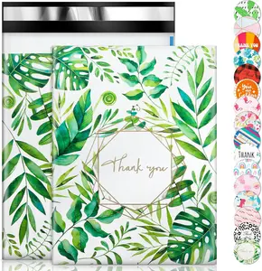100 Pack Poly Mailers, 10X13 Envelopes Plastic Custom Mailing Shipping Bags, Poly Mailer Envelope With Self Seal Adhesive Strip - Waterproof & Tear-Proof Plastic - Green leaf