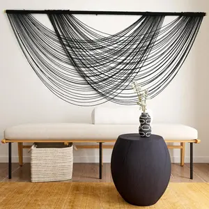 Flber Macrame Wall Hanging Black Boho Wall Decor Large Boho Yarn Tapestry Living Room Bedroom Home Wall Decor 57" W x27 L