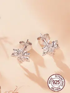 Women's S925 Silver Color Maple Leaf Earrings, Casual All-Season Jewelry, Plant Design Dangle Earrings for Women & Girls