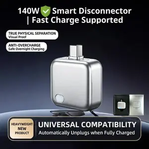 HEXIBII 140W Physical-Disconnect Battery Guard Car USB Charger, Auto & Self-Eject Function, Smart Auto-Stop, Safe Overnight Charging, Universal for Phones & Laptops