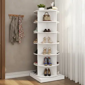 6 Tiers Revolving Free Standing Shoe Storage Organizer,360° Wood  Rotating Shoe Rack,Storage Rack Cabinet Tower for Entryway Living Room Hallway,Bedroom/Living room Furniture,Indoor Furniture