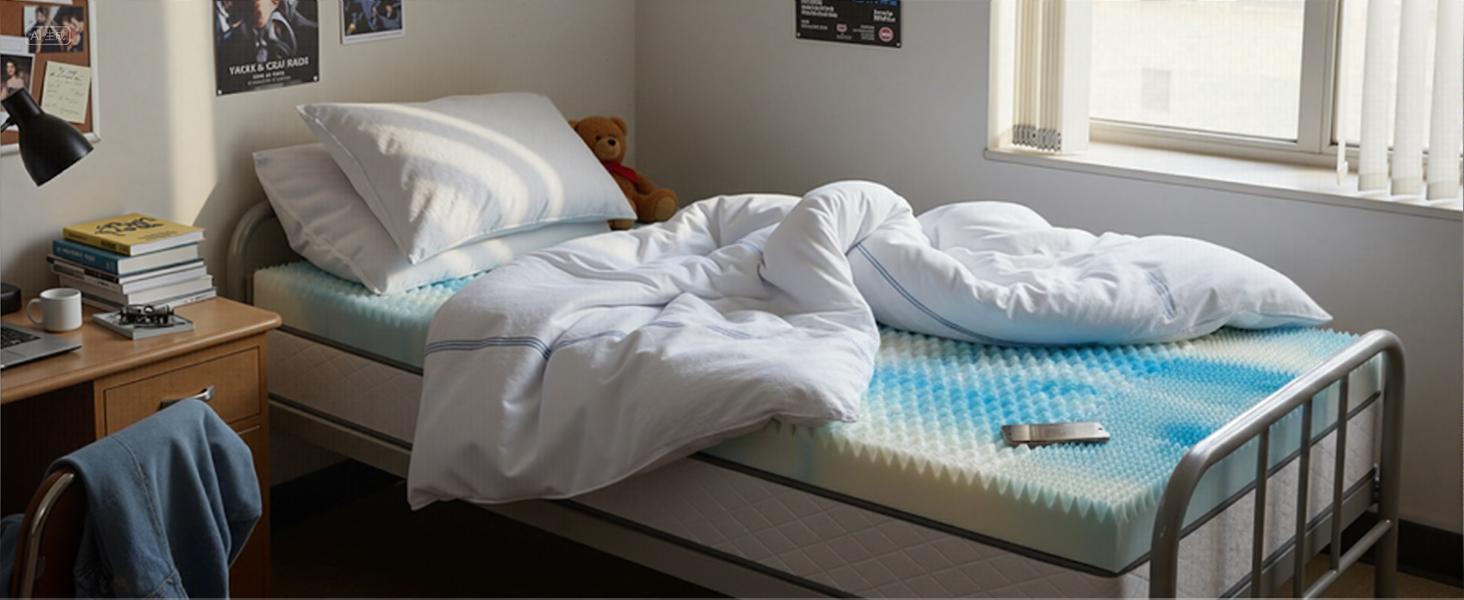 Memory Foam Mattress Topper, Cooling Gel Infused Pressure Relief Bed Topper for Back & Hip Pain, Soft Dorm RV Camping Mattress Pad, Blue