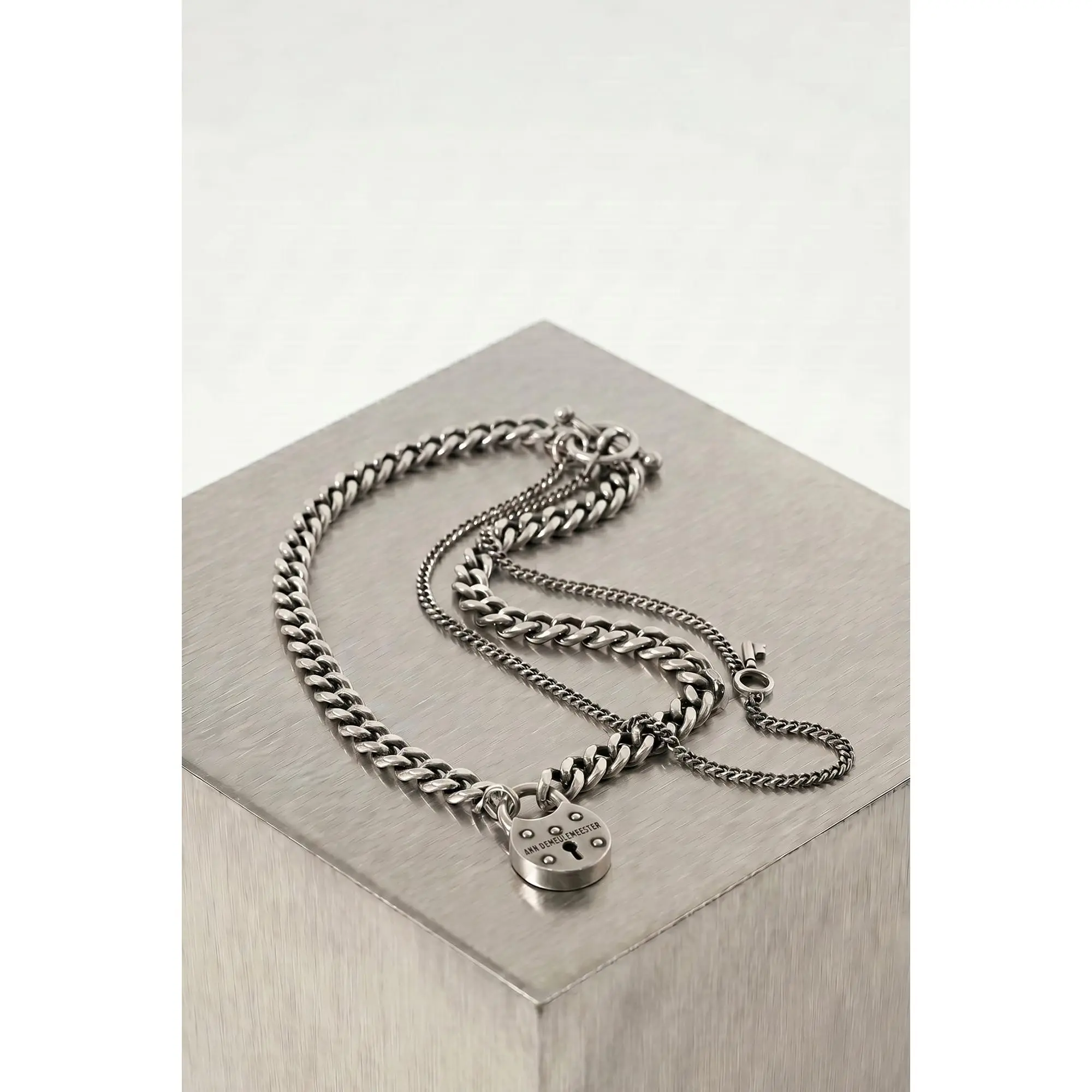 Ann Demeulemeester Otta Padlock Necklace In Antique Silver