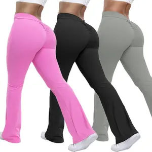 Kabuer Women's High Waist V-Back Scrunch Butt Flare Leggings - Solid Color, 4-Way Stretch Fabric Activewear, Sporty Plain Design Workout Pants, All-Season Sports Bottoms