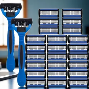 Men's Classic Six-Layer Shaving Razor Set, Manual Beard Trimming Tool, Anti-Slip Design, Washable Handle and Blades, Ideal for Daily Care