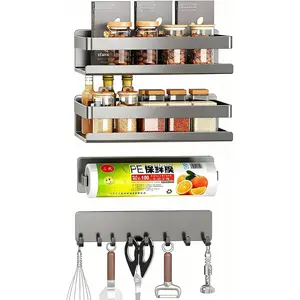 4 Pack Metal  Shelf Include   Rack for Refrigerator, Paper Towel Holder, Hooks,refrigerator side rack Space-saving design,Small Space Organization