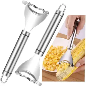2 Pcs Corn Peeler Corn Planer Thresher Stainless Steel Corn Peeler for Corn On the Cob Corn Kernel Remover Tool Magic Corn Stripper Tool Corn Cutter Corn Scraper with Ergonomic Handle for Kitchen