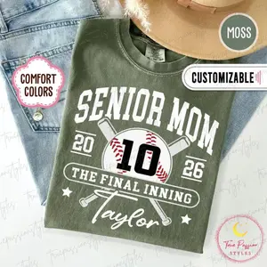 Comfort Colors Custom Senior Baseball Mom 2026 Shirt, Senior Mom Baseball Sweatshirt, Baseball Lover Gift, Graduation Shirt