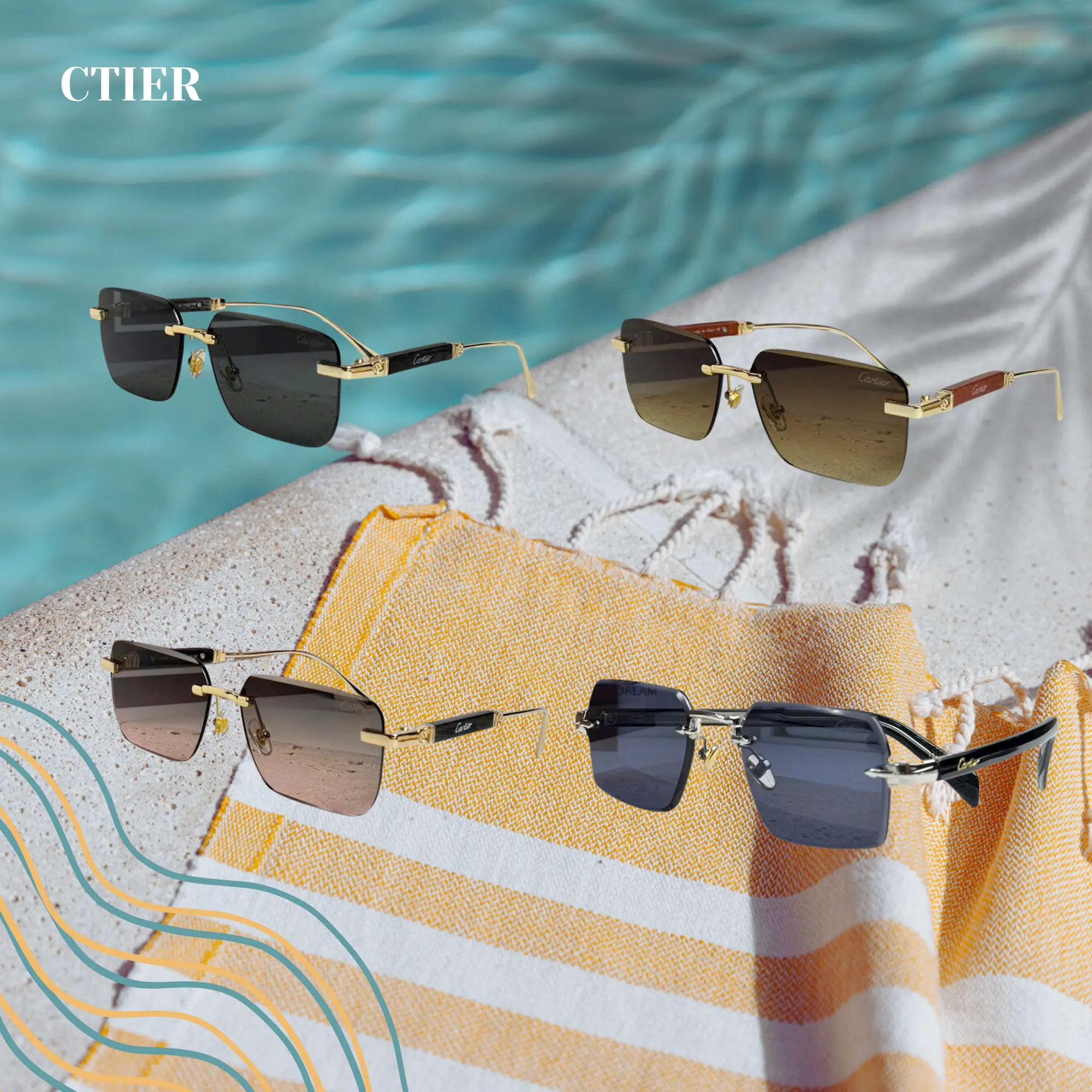 CTier Outdoor Shades Black Square Eyewear UV Protection Sunglasses for Casual Daily Wear
