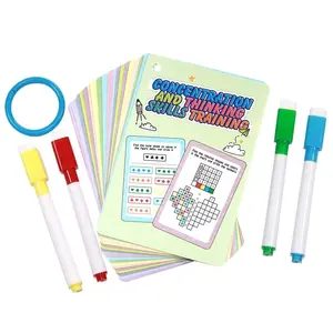 Mind Training Flashcards, Focus Game Cards, Reusable Erasable Brain Teaser Cards, Includes 4 Pens, Best Gift for Kids