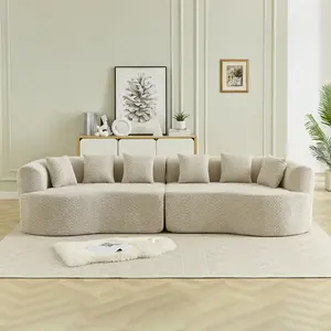 [Bellemave] 111.5-inch Luxury Curved Sectional Sofa| Corduroy 4-Seater Memory Foam Couch| 6 Pillows