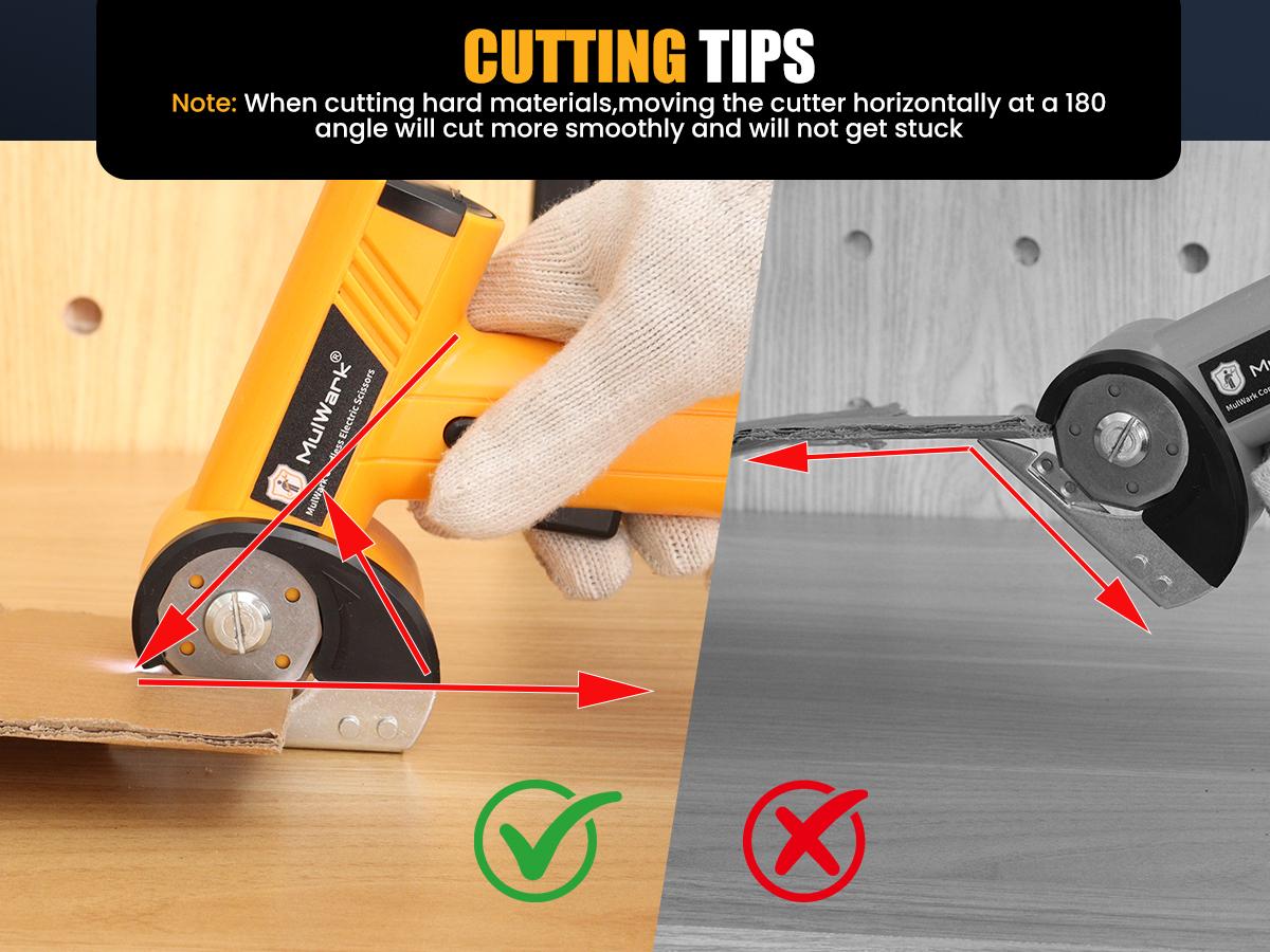 Mulwark Cardboard Cutter Electric, 4.2V Electric Scissors Cordless LED Display an LED Light, Includes 2 Spare Blades, Professional Electric Box Cutter for Cardboard, Carpet, Plastic, Leather, Packaging, Portable Cutting Tool, Yellow with Storage Bag