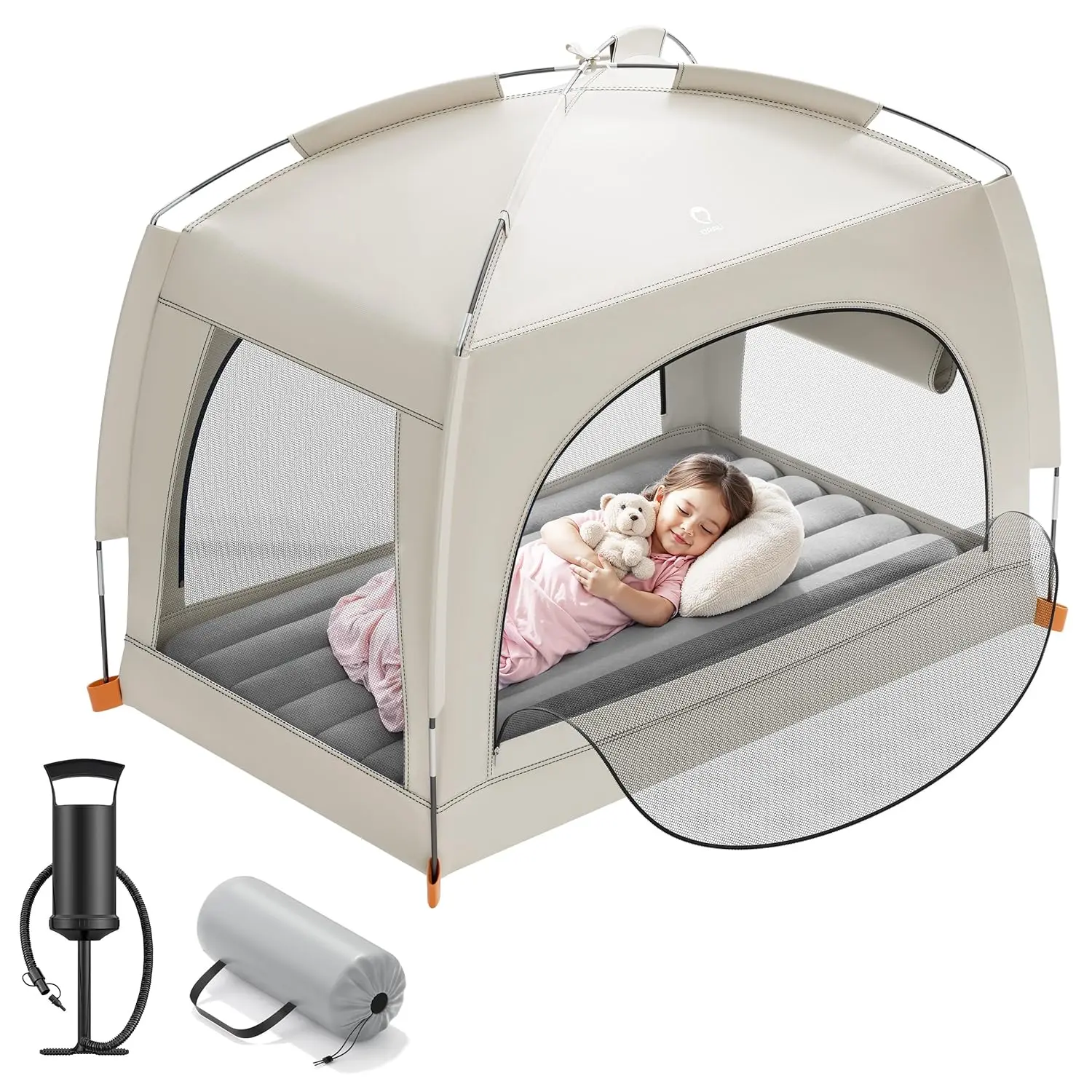 Inflatable Toddler Travel Bed with Tent – Lightweight Blow Up Kids Air Mattress with Hand Pump – Indoor & Outdoor Portable Sleeping Solution for Camping, Travel, Home, Grandma’s – Ages 3+