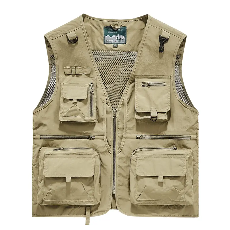 Men’s Nylon Sleeveless Multi-Pocket Fishing Vest Tops - Pull-On Athletic Sport Activewear, Breathable Mesh Back, Outdoor Tactical Utility Waistcoat, Multiple Color Options, Pull-On Fit, Utility Look