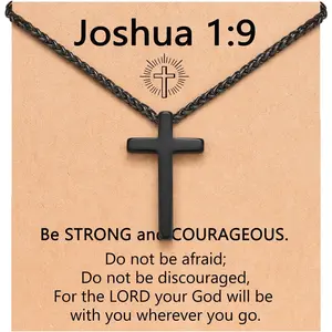 Be Strong in Faith – Easter Basket Stuffers 20 Inch Stainless Steel Cross Necklace for Men Teen Boys Christian Christmas Gifts
