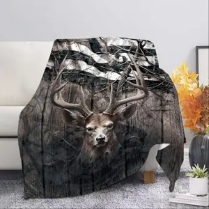 Deer Pattern Throw Blanket, Thickened Flannel Blanket, 1 Count Soft and Comfortable Air-conditioned Room Throw, Warm Nap Blanket for Home, Office, Outdoor Camping