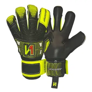 ONEKEEPER FUSION Junior Yellow & Black Goalkeeper Gloves with Fingersaves Semi Pro-Level German Latex Unisex Durable Grip for Youth