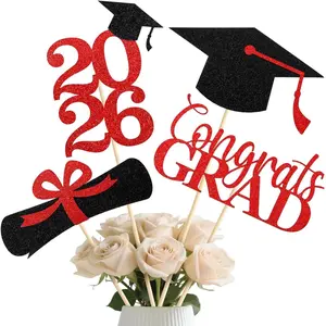 Graduation Decorations 2026 16pcs Graduation Centerpieces for Tables Black and Red Graduation Table Decorations Class of 2026 Grad Party Decorations