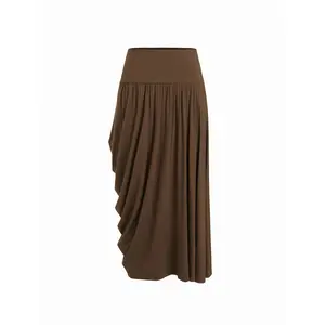 Cider Mid Rise Cocoon Ruched Pleated Midi Skirt