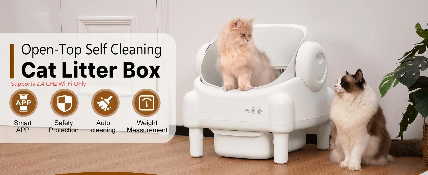 PARUUNTYS x TAYACICY Automatic Self Cleaning Litter Box Open Top with App Control for Multiple Cats 16.5"x16.5" Entrance Dual Safety Tech 10.5L Sealed Waste Bin Leak-Proof Design Cream White - Litterbox(Only supports 2.4G Wifi)