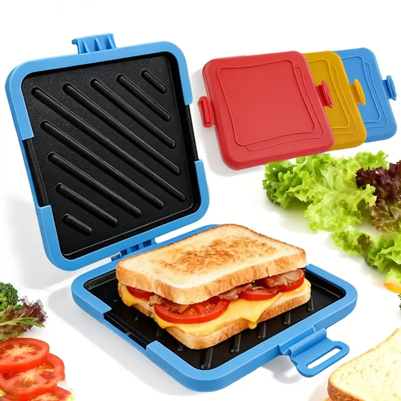 New 2026 Top-selling Food-Grade, Silicone Microwave Sandwich Maker—a high-quality sandwich tray for making crispy toast and grilled cheese. Dishwasher-safe and suitable for preparing sandwiches, toast, sausages, steaks, chicken wings, and other foods. Mic