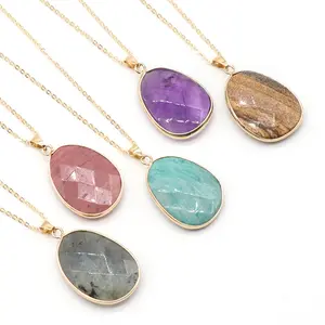 5pcs Nature Stone Pendants Facted Pendants