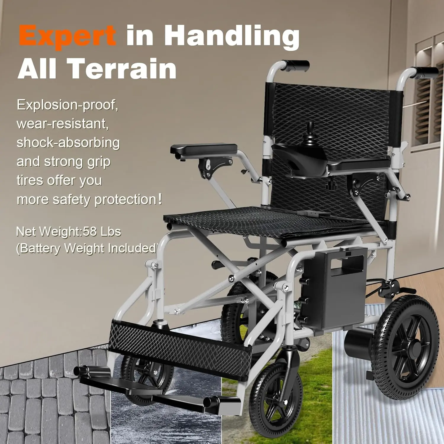 HASSKY Adult Electric Wheelchair - Lightweight, Foldable, Easy to Carry, 15-mi Range, 8-Hour Battery Life, All-Terrain Medical Mobility Aid
