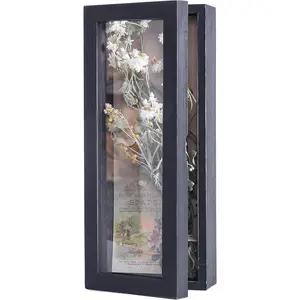 Shadow Box Frame 5x12.5 Shadow Box Pin Display Case Cabinet Picture Frame with Linen  Memorabilia Awards Medals Bouquet Badge Wedding Memory Box for Keepsakes Black Small Narrow