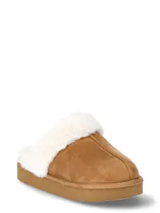 Wonder Nation Little Scuff Slippers with Faux Fur Trim, Sizes 13-6