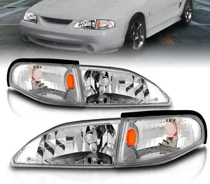 AmeriLite Chrome Replacement Headlights Corner Turn Signal Set For 94-98 Ford Mustang - Passenger and Driver Side