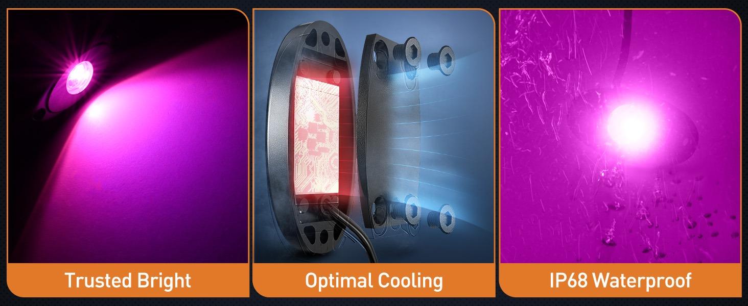 Nilight 4PCS 14-in LED Rock Lights Kit - Aluminum Housing, IP68 Waterproof Exterior Pods, Heat Resistant Heat Diss., Wheel Well Lights, 10-32V DC 12v–24v Ready, Pink Purple Underglow for Cars, Trucks, Long-Lasting Truck Accessories (Father's Day Gift), Le