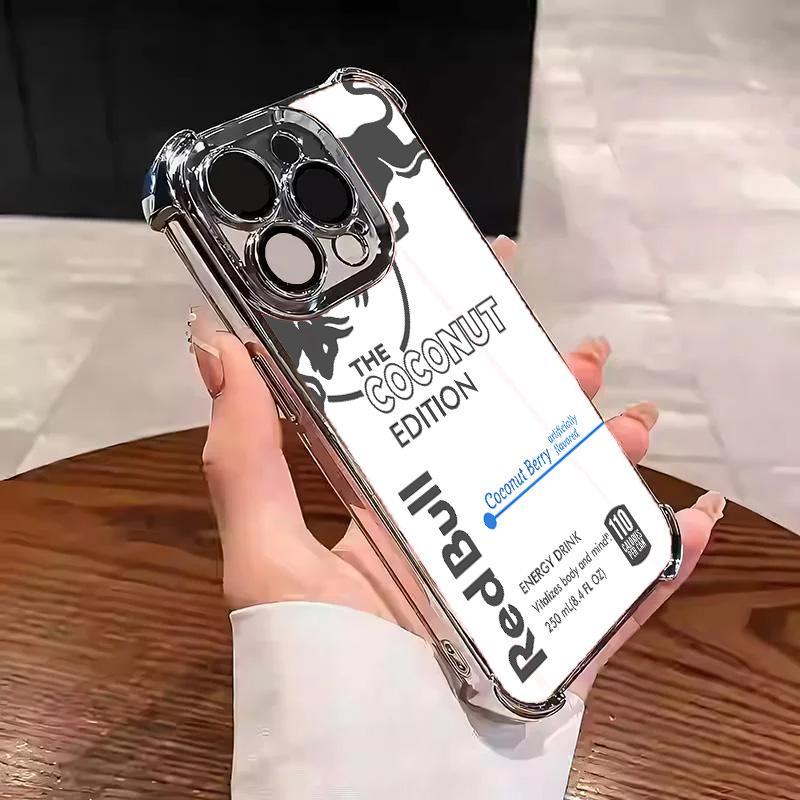 Redbull Energy Drink Challenger Edition Collection Style Electroplated TPU Casing For iphone 16 15 14 13 12 11 X XS PRO PLUS MAX Four Corners Anti - Fall Soft Silicone Gift Shockproof Protection Anti - Drop Protective Protector Phone Cases Shell Cover