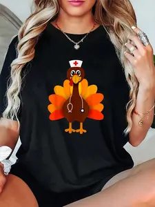 100% Cotton Unisex Thanksgiving Scrub Tops Women Turkey Nurse Holiday Nursing T-Shirt spring/autumn Christmas snowflake fun cookie pattern women's shirt