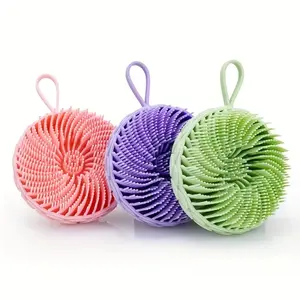 New Lotus-shaped silicone hair and bath brush, double-sided cleaning brush, suitable for all body parts, massaging and cleaning mud, with hanging rope silicone double-sided bath brush, made of all-silicone material, soft and comfortable (2-piece set)
