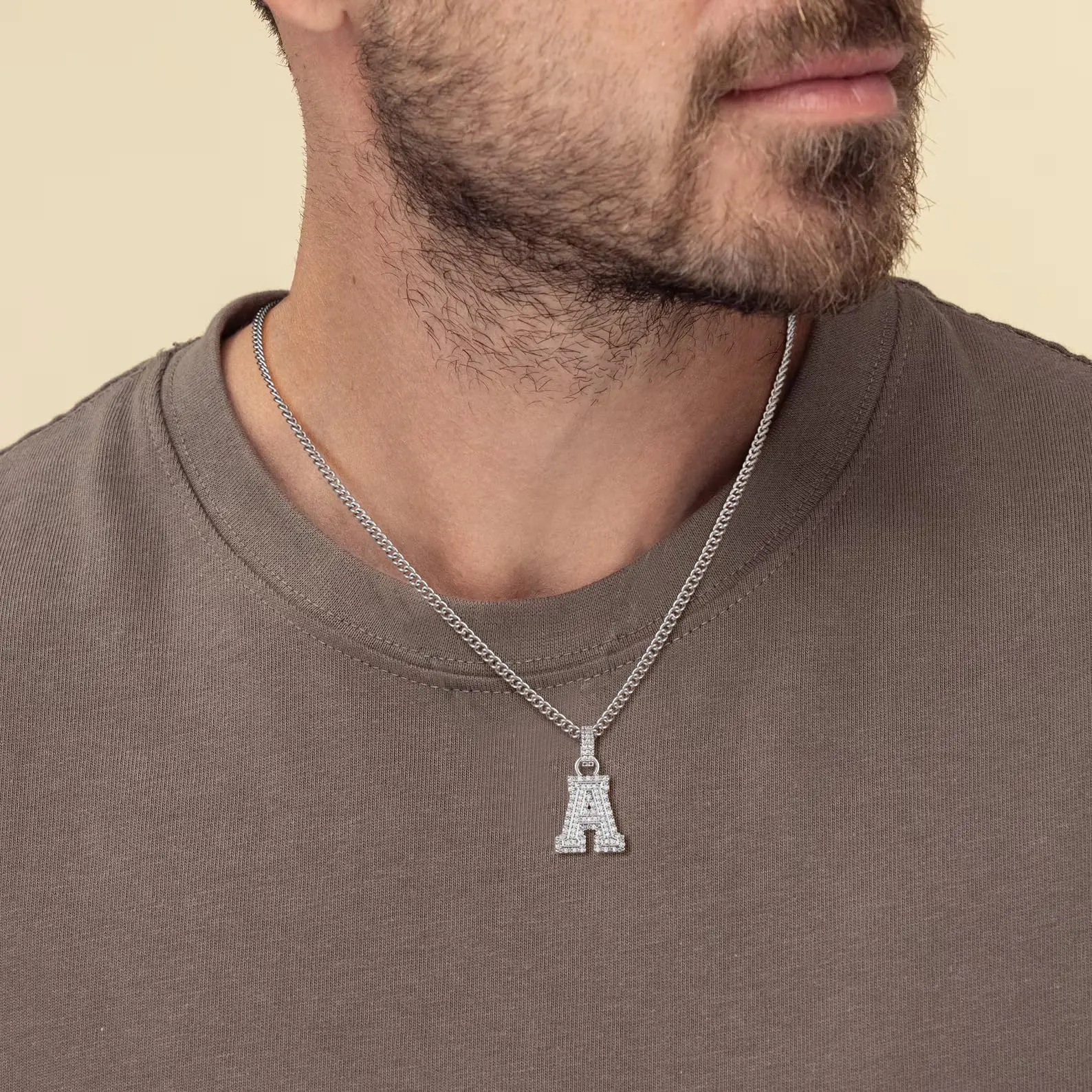 Tasiso Men's Silver Cuban Link Chains with Personalized Initial Pendant, 50.5cm Modern Jewelry Gift for Father's Day, Alphabet Necklace, Initial Necklaces, Meaningful Gifts, Casual, Durable Fashion Accessory, Daily, Long, Metal Coating, Unisex, Letter