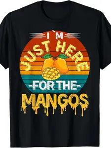 Men'S Humorous for Mango Enthusiast Vintage T-Shirt with The Slogan 'I'M Just Here for The for Mangos'. This Casual Round Neck Shirt Features a Retro for Mango Print Is Machine Washable Plus Size