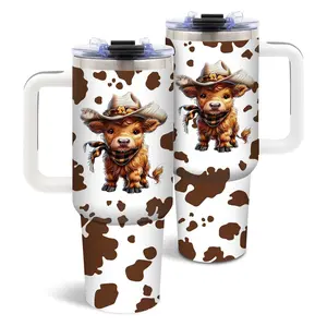 40oz Highland Cowgirl Tumbler with Handle – Cute Highland Cow Stainless Steel Insulated Travel Cup