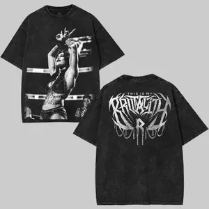 Rhea Ripley WWE Washed Oversized Cotton Graphic Tee – Vintage Wrestling Graphic T-Shirts for Streetwear Fans Menswear Menswear Top Fabric