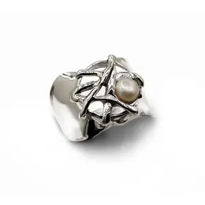 Hagit Sterling Silver Cultured Pearl Woven Ring