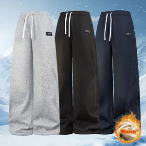 Men's Thick Fleece Lined Sweatpants With Drawstring Waist And Pockets, 1 Piece, Autumn Winter Straight Leg Warm Joggers For Outdoor Sports Running