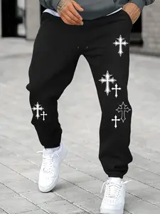 Gothic Cross Cluster Graphic Print Joggers | Dark Streetwear Vibe Casual Sweatpants