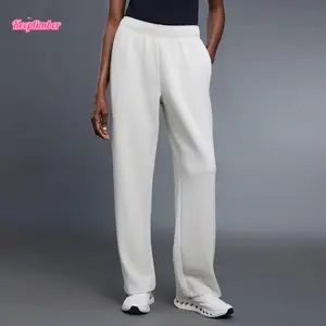 KEEPLIMBER Women's Female High-Rise Straight Wide Leg Sports Yoga GYM Workout Sweatpants Jogger Pants with Hanging Feel Flippable Waist & Head Straight Leg for Running & Fitness