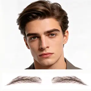 Men’s False Eyebrows Human Hair Breathable Lace Eyebrows For Men Handmade Brows Natural Look Reusable Invisible Eyebrow Extensions Realistic Fake Brows 1 Pair #3 Dark Brown