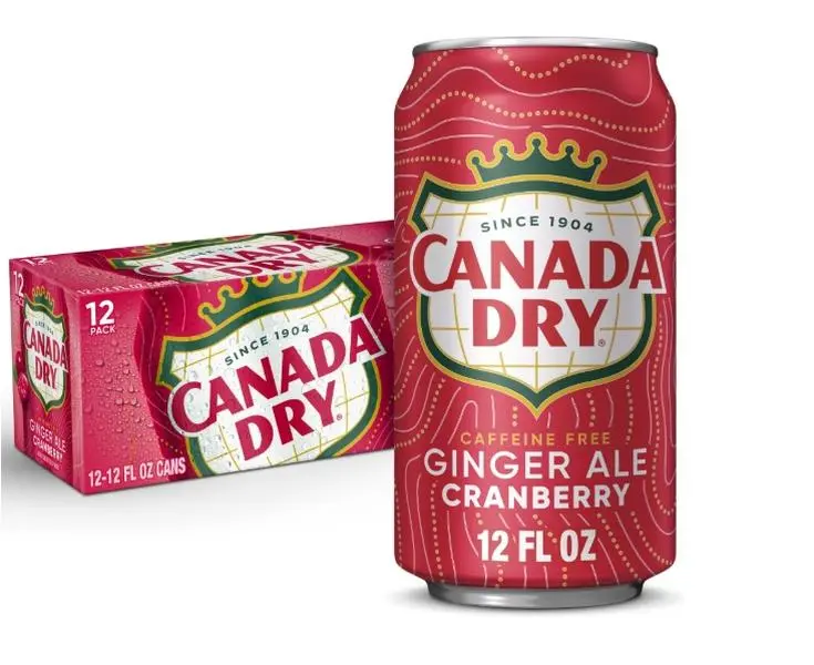 Pack of 12 Canada Dry Cranberry Ginger Ale Soda, 12 fl oz Cans, Caffine Free Cranberry Ginger Ale Soft Drink with Crisp Ginger Flavor, Refreshing Carbonated Beverage