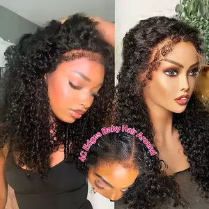 4C Edges Curly Wig 250% Kinky Curly 13x6 HD Lace Frontal Wig Human Hair Update Natural Curly Hairline Afro Curly Lace Front Human Hair Wigs