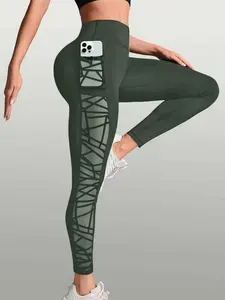 High Waist Yoga Leggings with Hollow Out Mesh Patchwork, Sporty and Fashionable, Perfect for Gym and Daily Wear, Skinny Yoga Bottoms