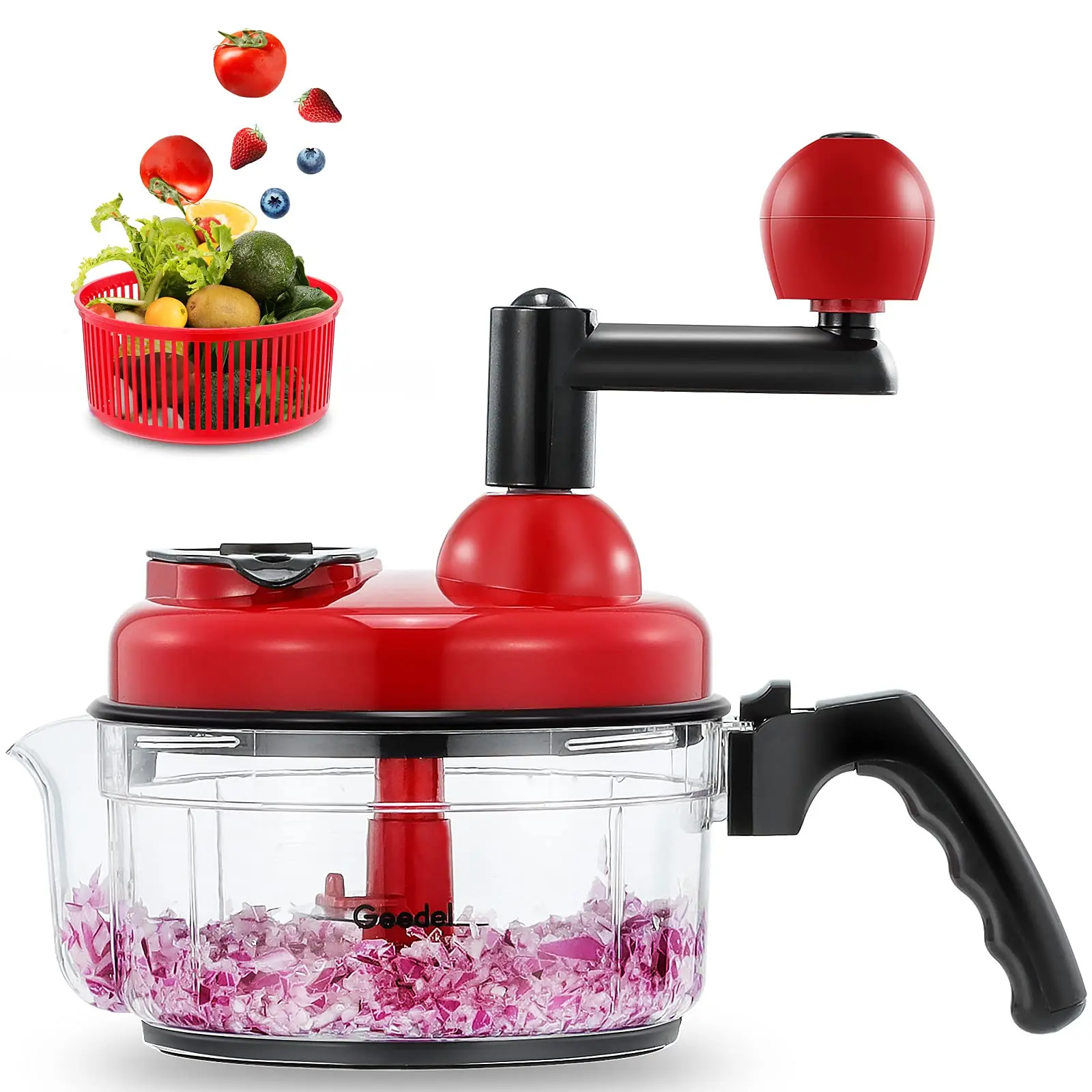 Manual food chopper, fast manual vegetable processor, easy to clean rotary dicer meat grinder blender mixer